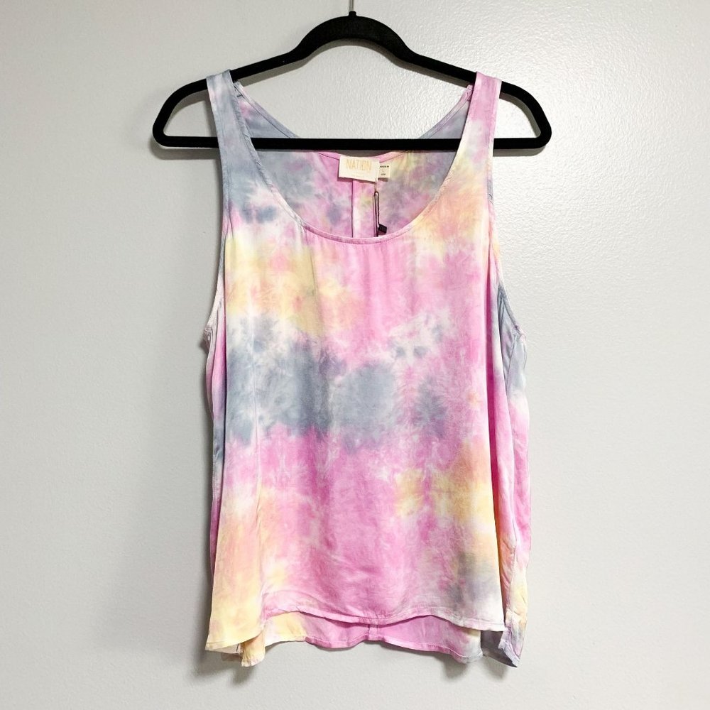 Nation LTD Tie-Dye Scoop Neck Tank Top in Pink, Yellow & Blue